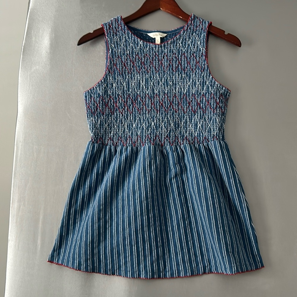 Smocked top with red stitching